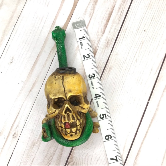 Rare New Vintage Yellow Skull Green Snake Tobacco Smoke Handmade Pipe Gothic Art - Picture 7 of 8